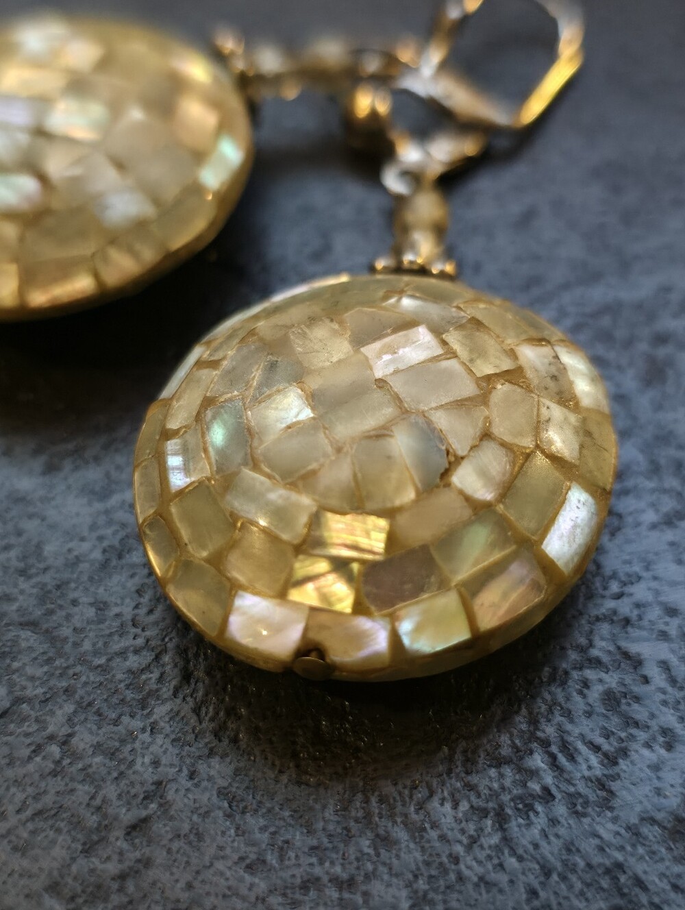 Vintage Mother-of-Pearl Mosaic Drop Earrings - Picture 4 of 4
